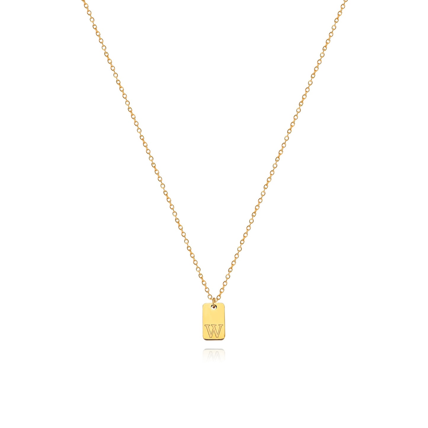 Tiny Square Engraved Letter Necklace, Stainless Steel Gold Plated