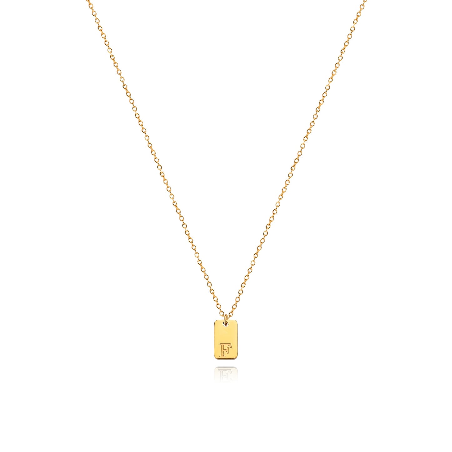 Tiny Square Engraved Letter Necklace, Stainless Steel Gold Plated