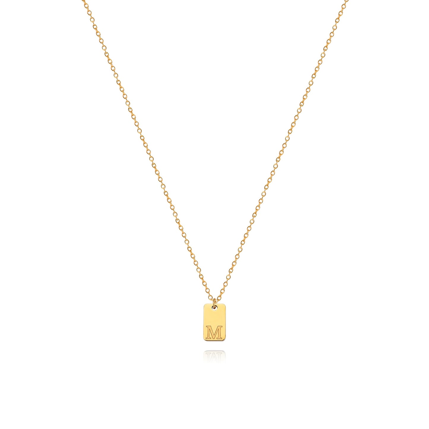 Tiny Square Engraved Letter Necklace, Stainless Steel Gold Plated