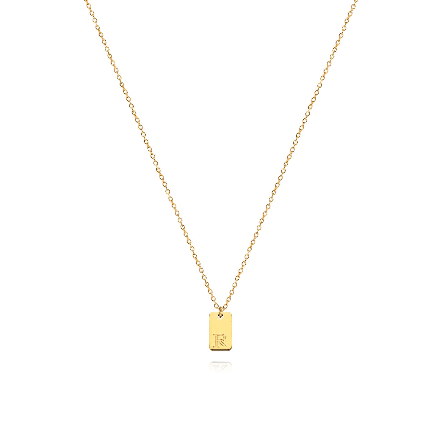 Tiny Square Engraved Letter Necklace, Stainless Steel Gold Plated