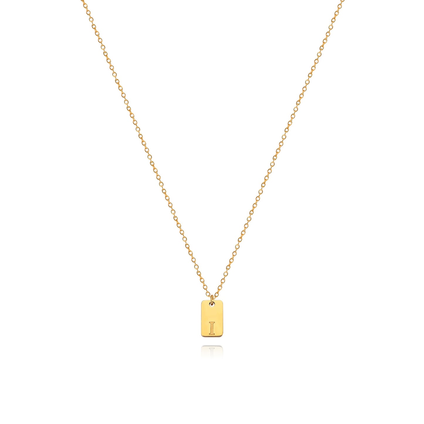 Tiny Square Engraved Letter Necklace, Stainless Steel Gold Plated