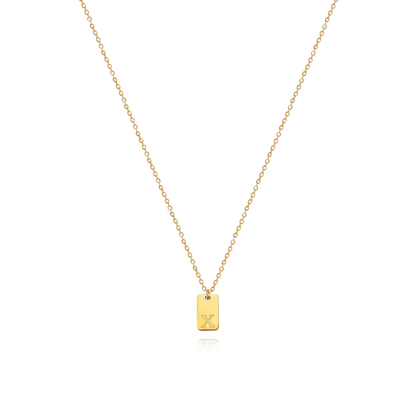 Tiny Square Engraved Letter Necklace, Stainless Steel Gold Plated