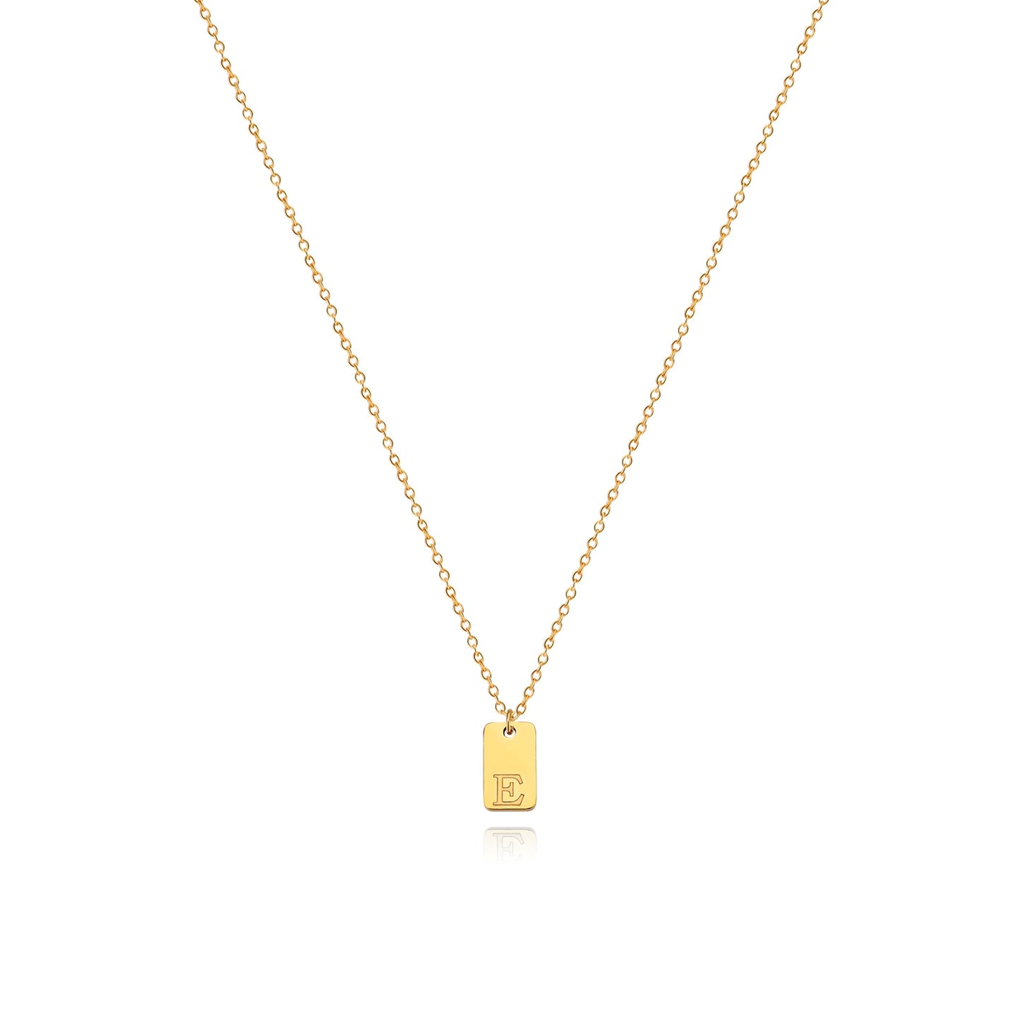 Tiny Square Engraved Letter Necklace, Stainless Steel Gold Plated