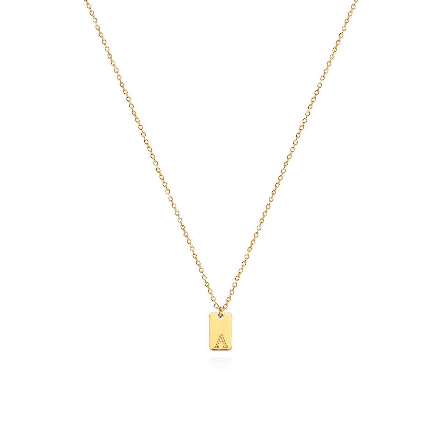 Tiny Square Engraved Letter Necklace, Stainless Steel Gold Plated