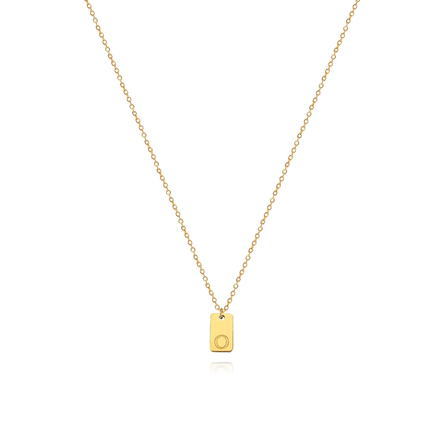 Tiny Square Engraved Letter Necklace, Stainless Steel Gold Plated