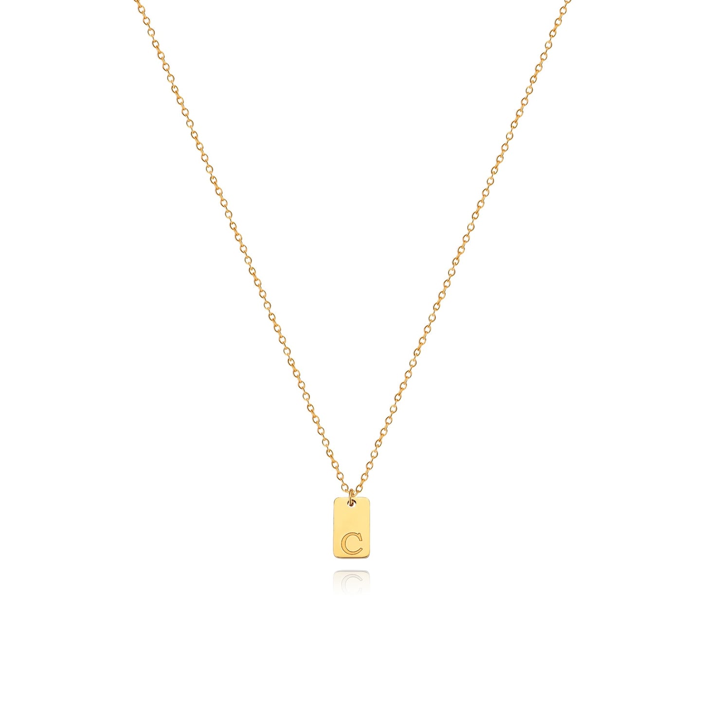 Tiny Square Engraved Letter Necklace, Stainless Steel Gold Plated