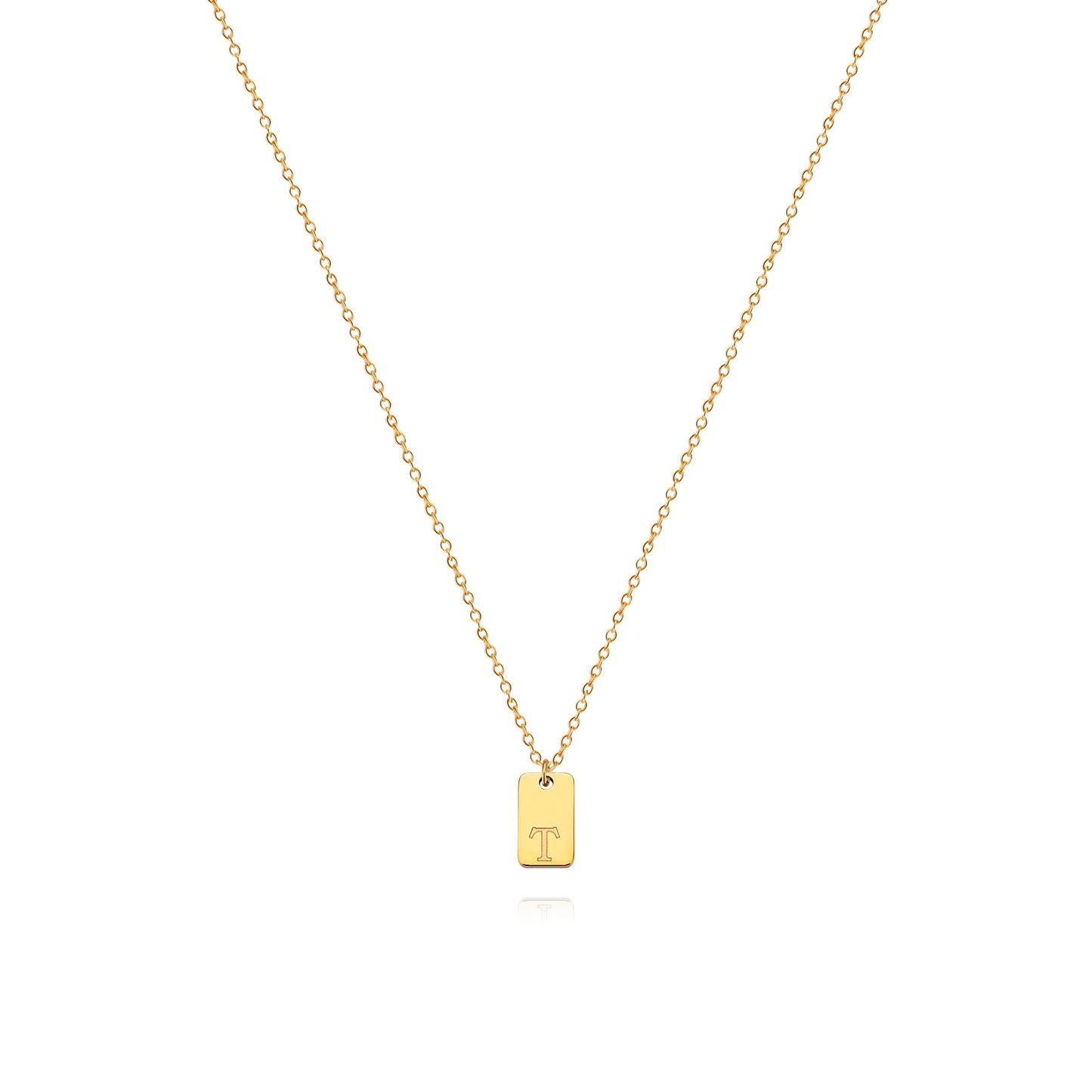 Tiny Square Engraved Letter Necklace, Stainless Steel Gold Plated