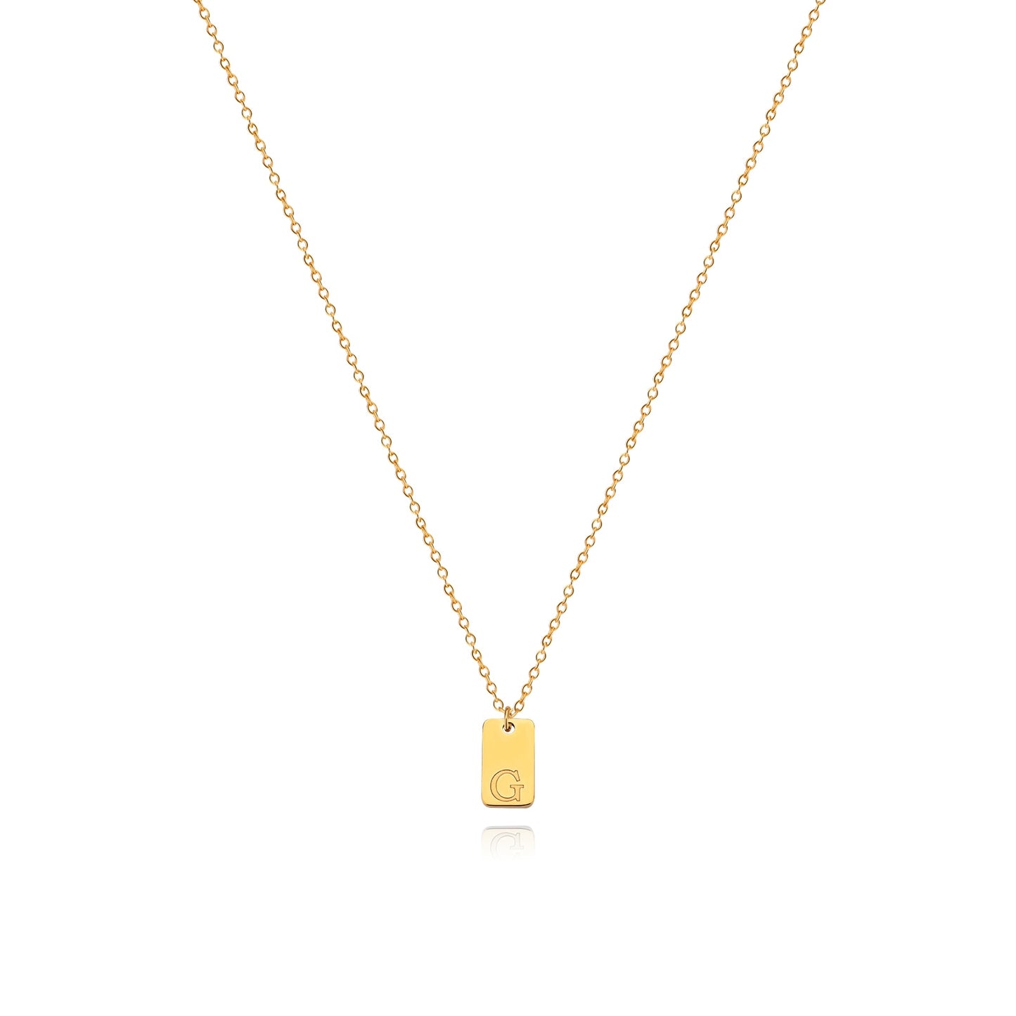 Tiny Square Engraved Letter Necklace, Stainless Steel Gold Plated