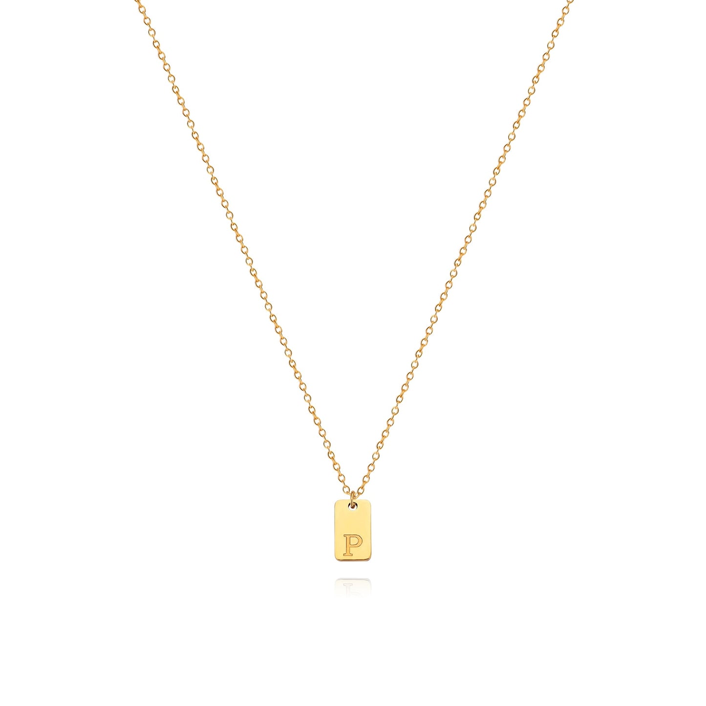 Tiny Square Engraved Letter Necklace, Stainless Steel Gold Plated