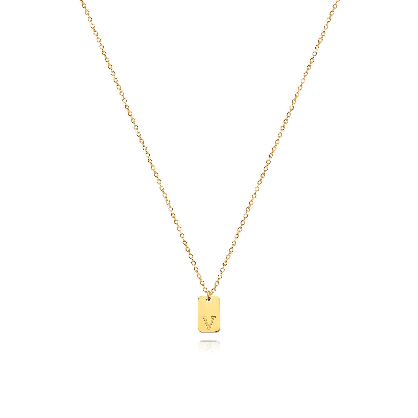 Tiny Square Engraved Letter Necklace, Stainless Steel Gold Plated