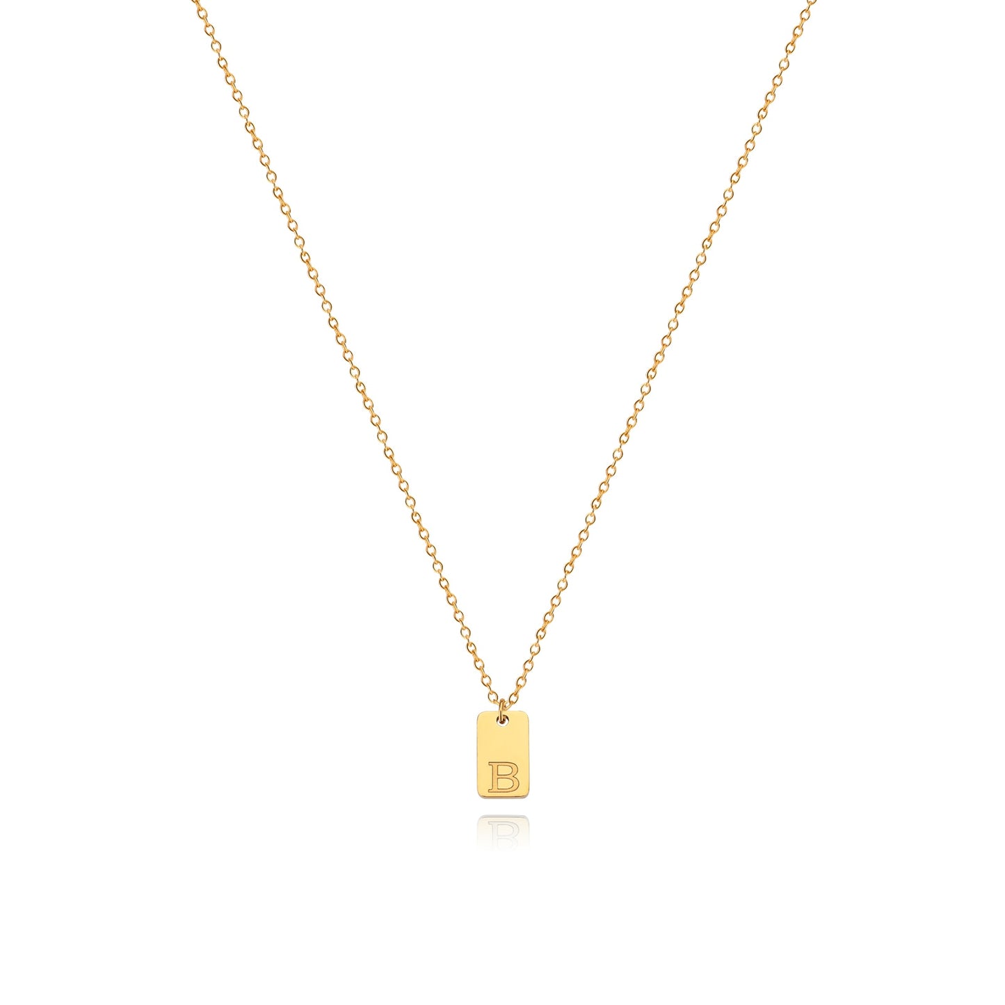 Tiny Square Engraved Letter Necklace, Stainless Steel Gold Plated