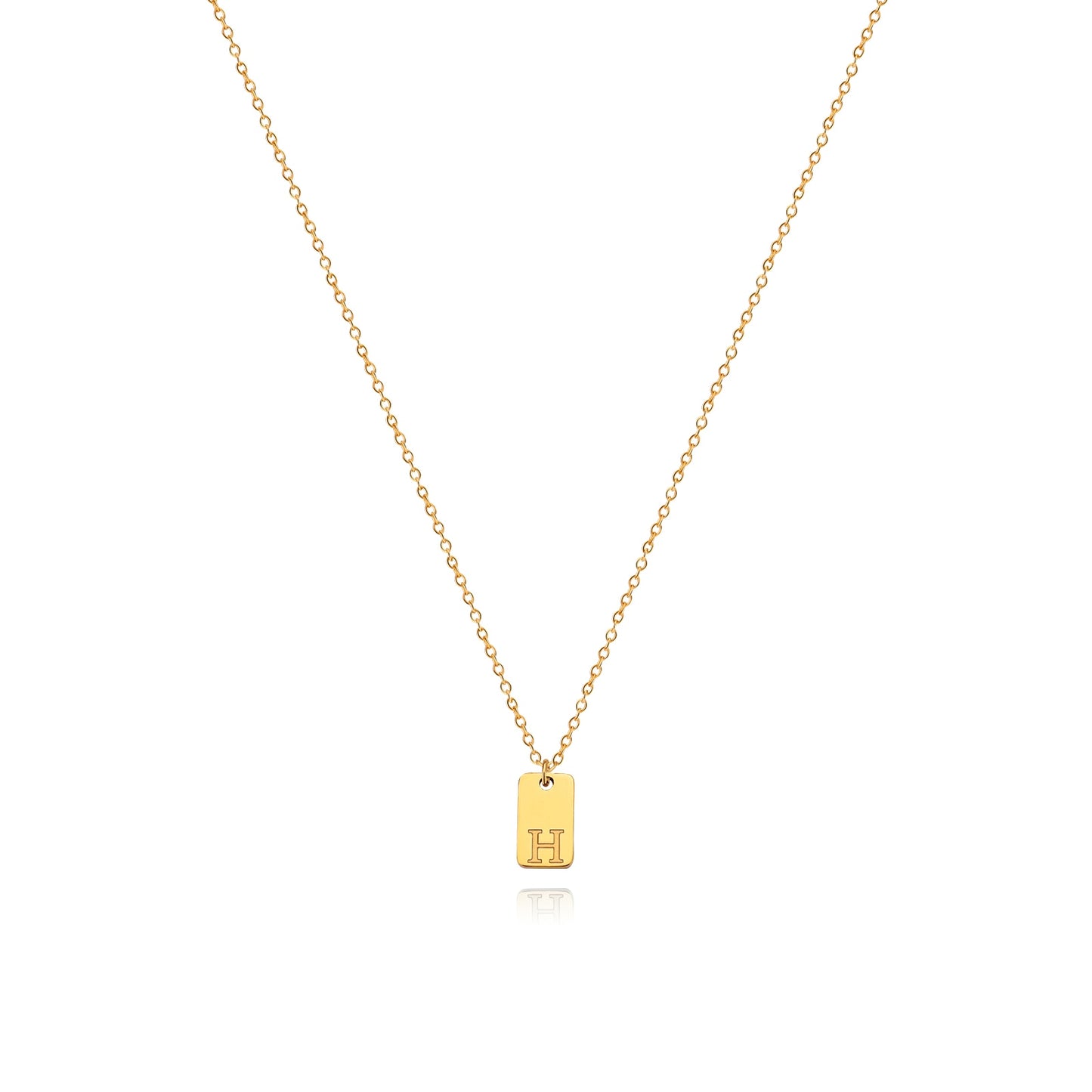 Tiny Square Engraved Letter Necklace, Stainless Steel Gold Plated