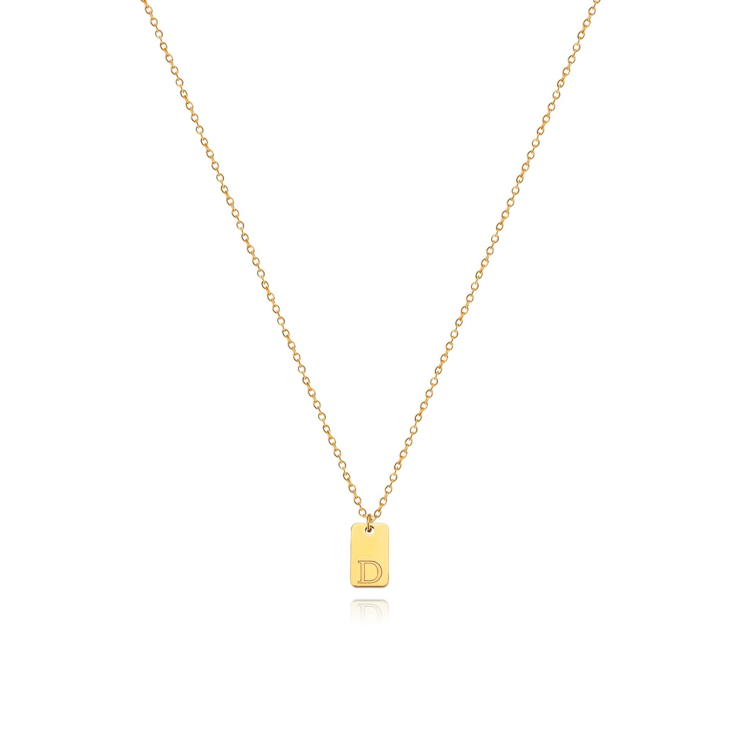 Tiny Square Engraved Letter Necklace, Stainless Steel Gold Plated