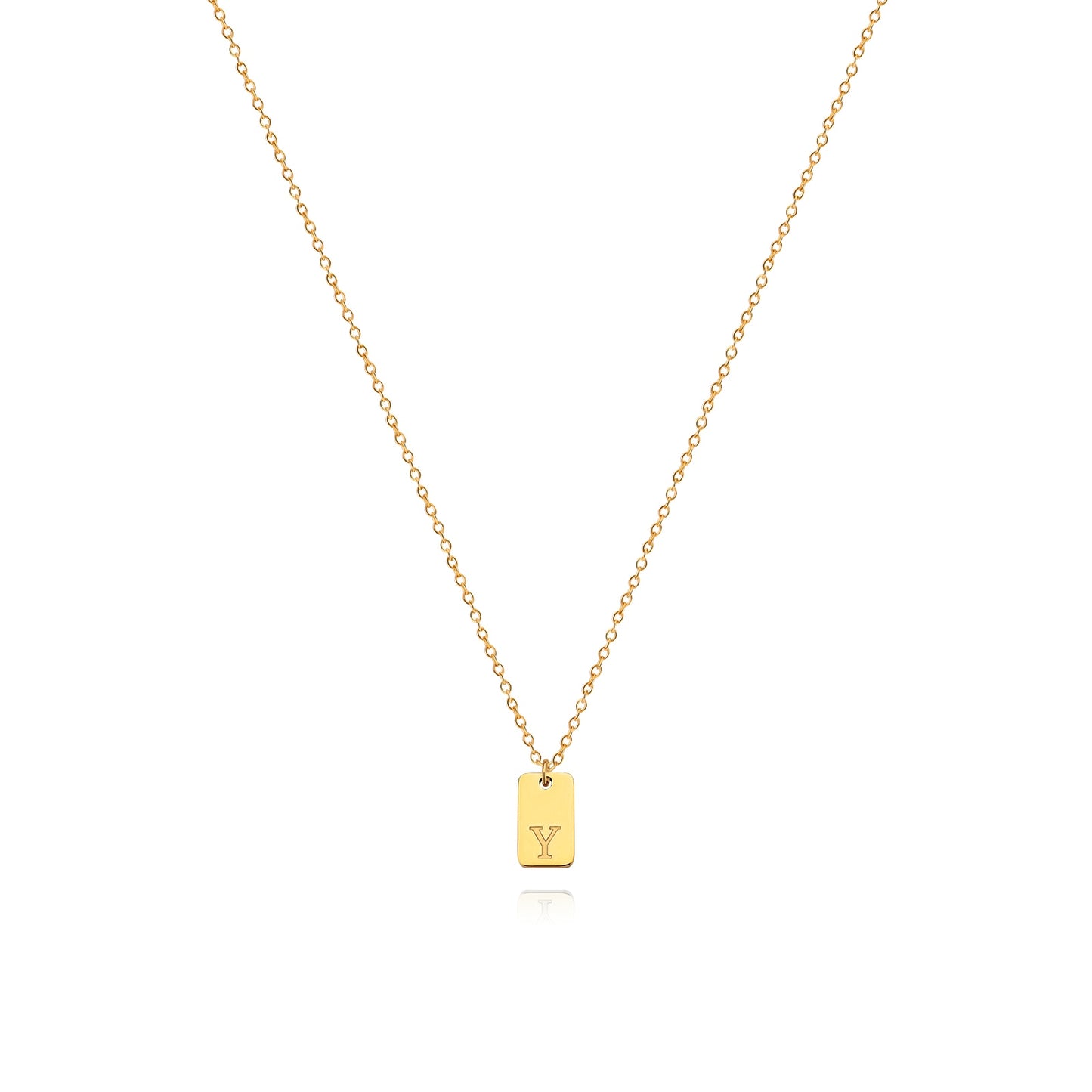 Tiny Square Engraved Letter Necklace, Stainless Steel Gold Plated