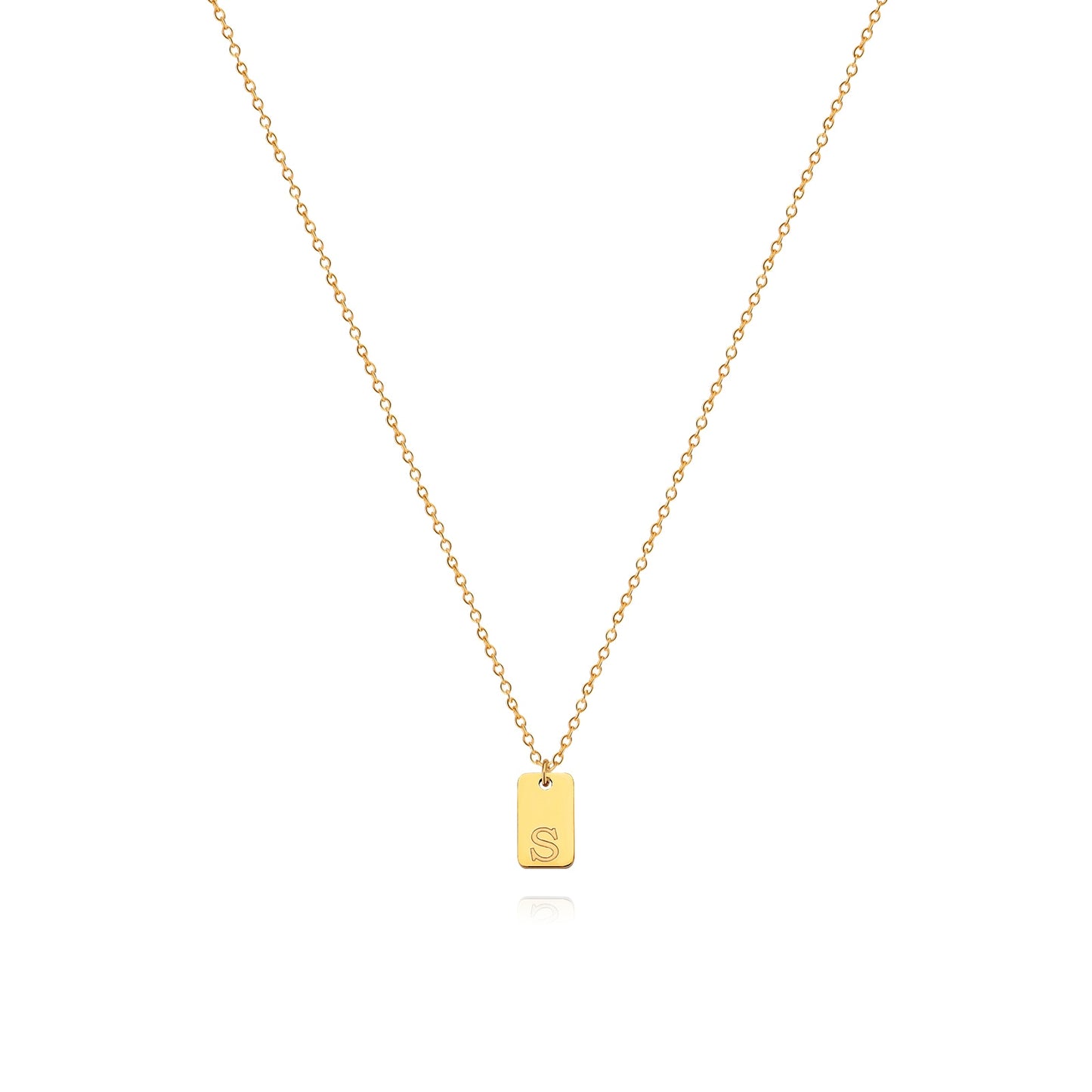 Tiny Square Engraved Letter Necklace, Stainless Steel Gold Plated