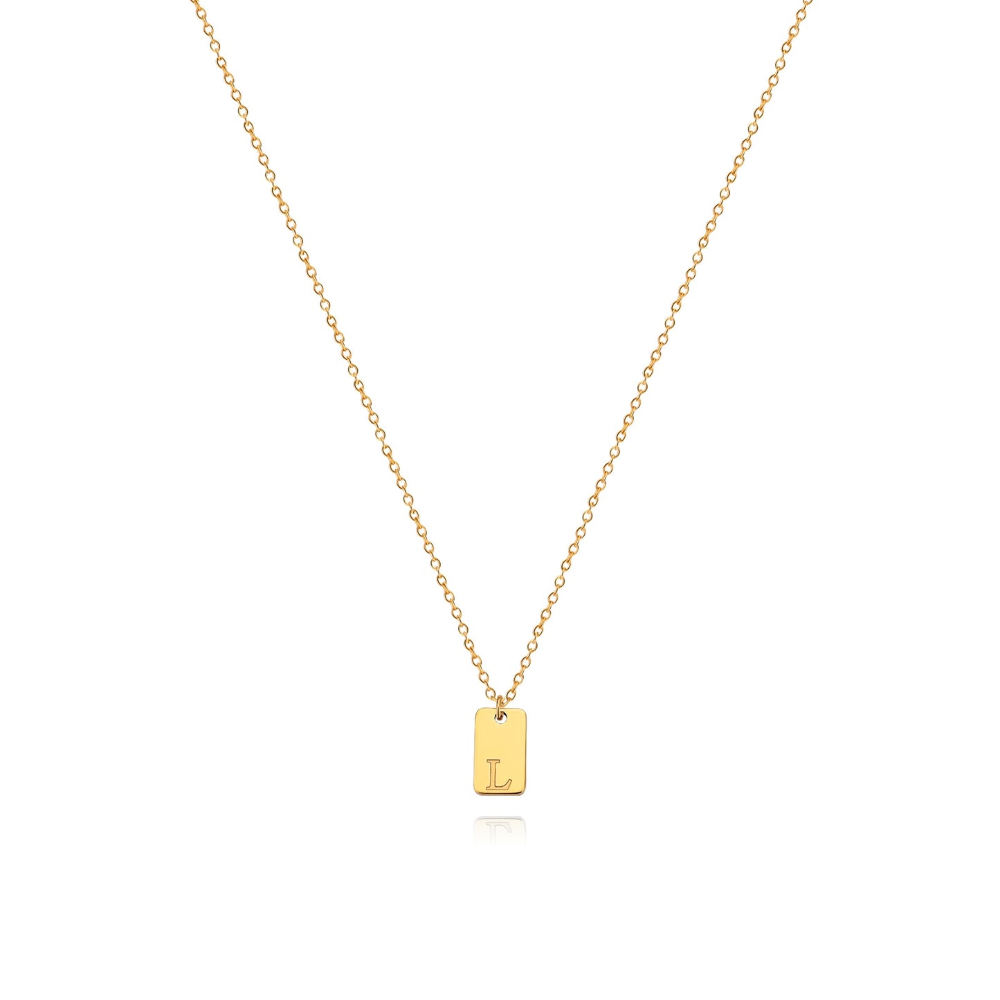 Tiny Square Engraved Letter Necklace, Stainless Steel Gold Plated